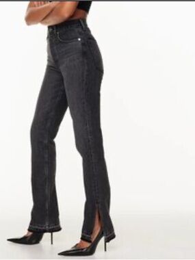 EB Denim Black High-Rise Flare Jeans with Hem Slit